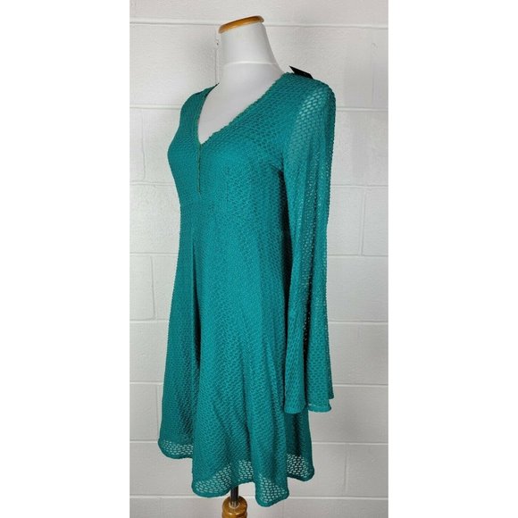 NWT Nanette Lepore Ciao Bella Shift Dress Jade Green Bell Sleeve Boho 8 - Picture 5 of 10